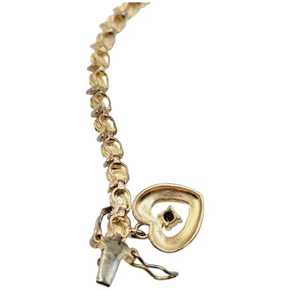 Sterling Silver Gold‎ Vermeil 925 Women’s Tennis Bracelet With Heart Charm 7